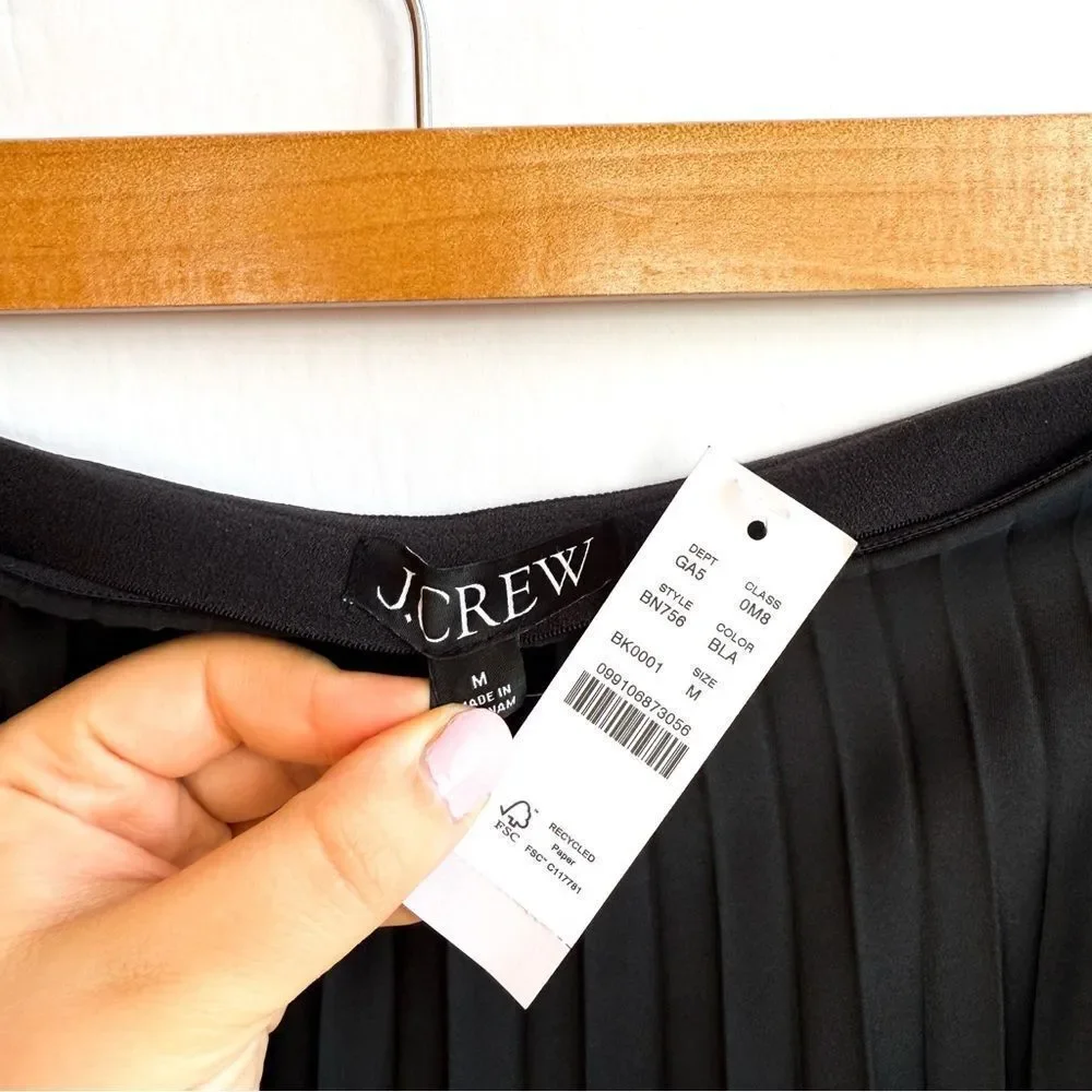 NWT J. Crew Black Pull On Pleated Mini Skirt BN756 Medium